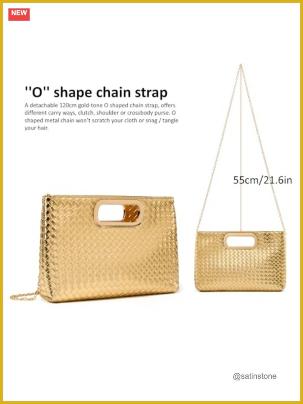 Woven PU Leather Crossbody Clutch Purse for Evening Party Prom Handbag with - Picture 5 of 7